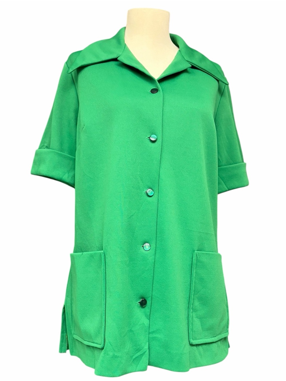 Vintage 70s Green Dagger Collar Tunic Jacket Patch Pockets